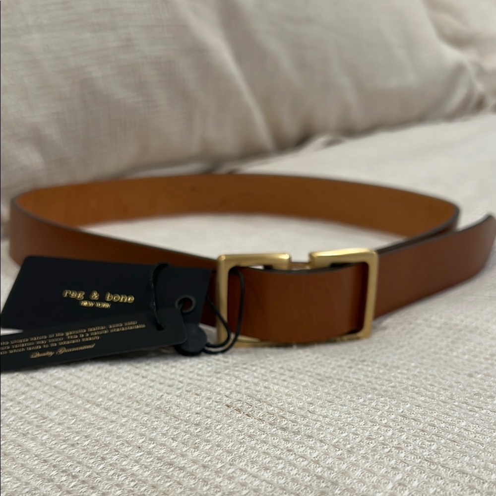 NWT Women’s Rag & Bone Tan Leather Belt with Brass Buckle